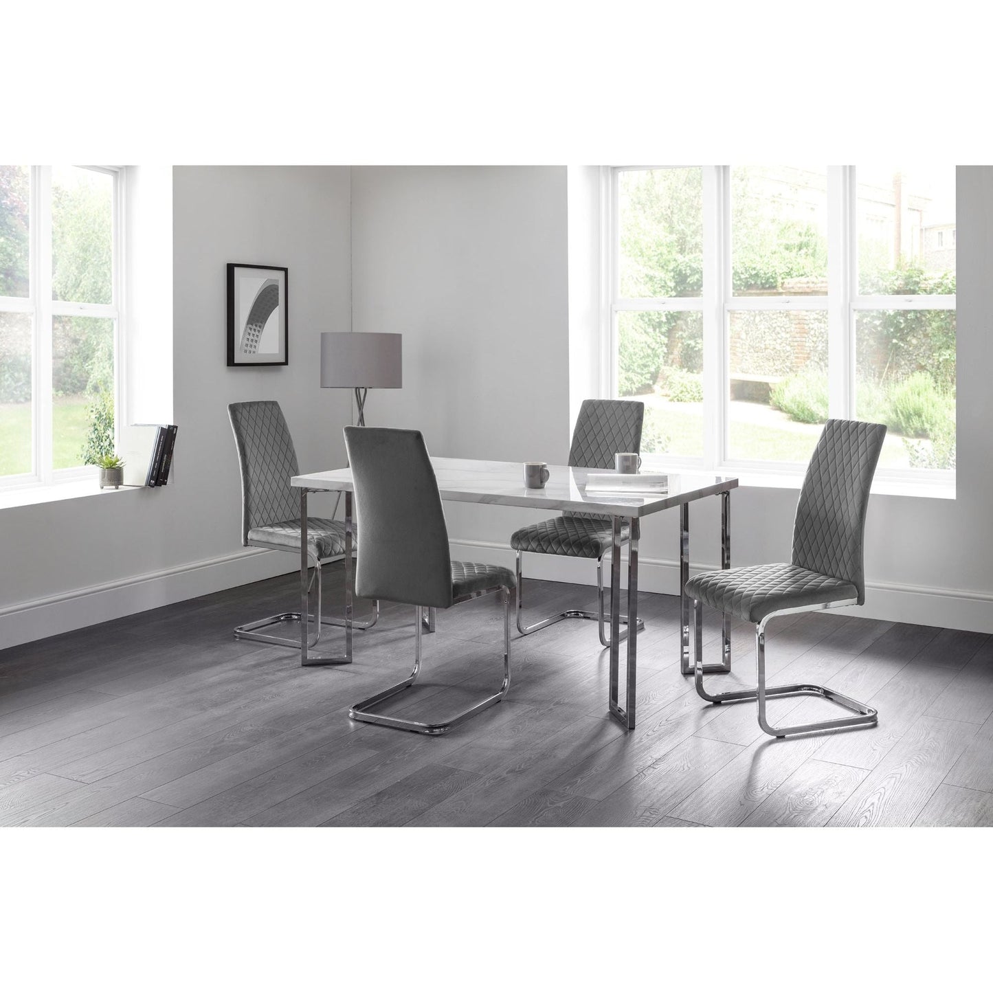 Calabria Velvet Cantilever Dining Chair Grey Set Of 4 - EdesHomesCAL201